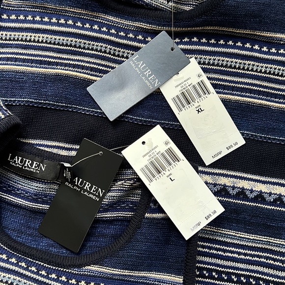 Lauren Ralph Lauren Striped Jewel Neck Sleeveless Sweater Top. - Picture 12 of 12